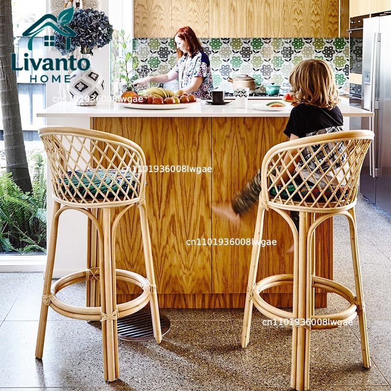Natural Rattan Bar Stools with - Commercial Kitchen Island avis et prix