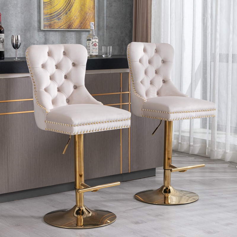 Beige Velvet Bar Stools with A - Commercial Kitchen Island avis et prix